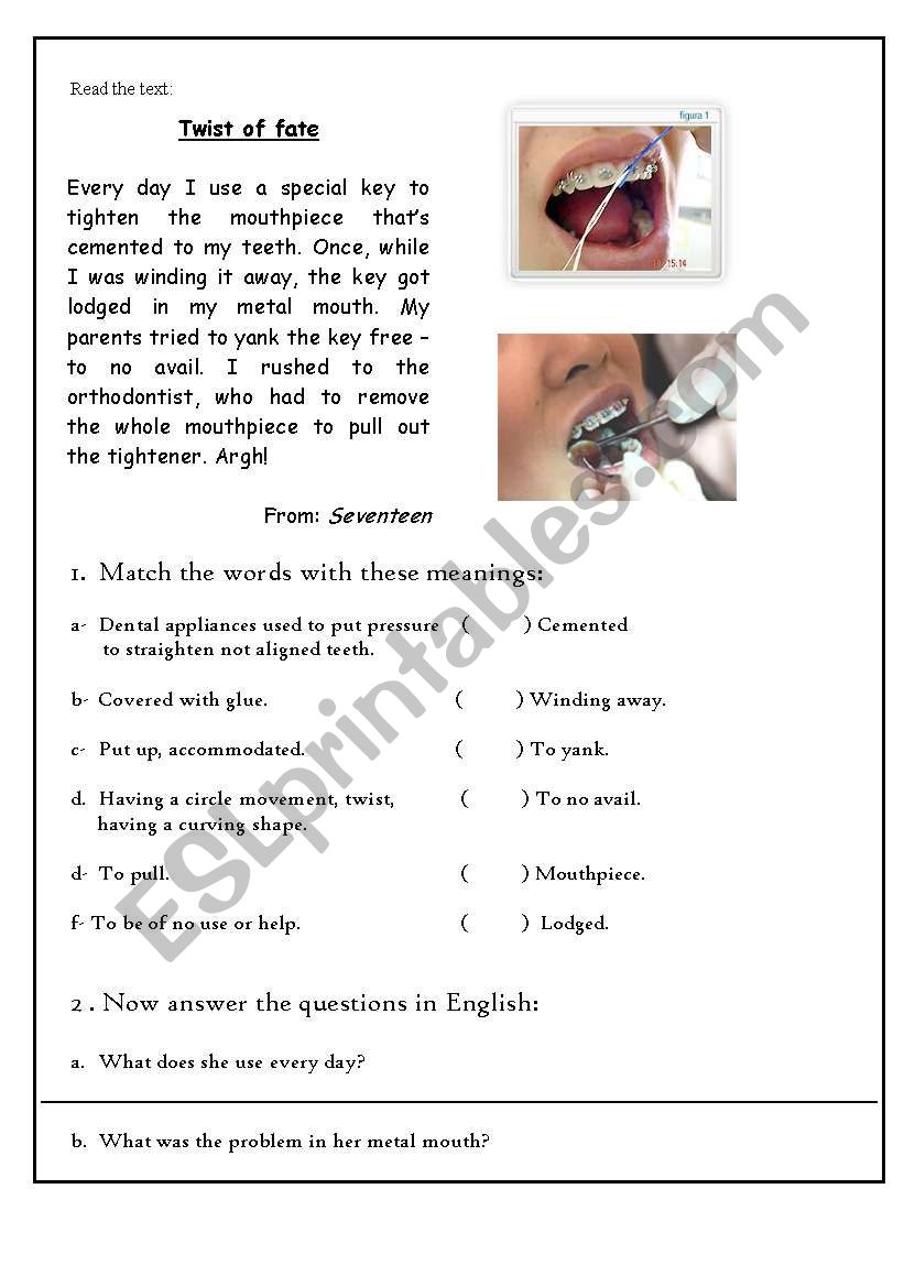 Reading worksheet