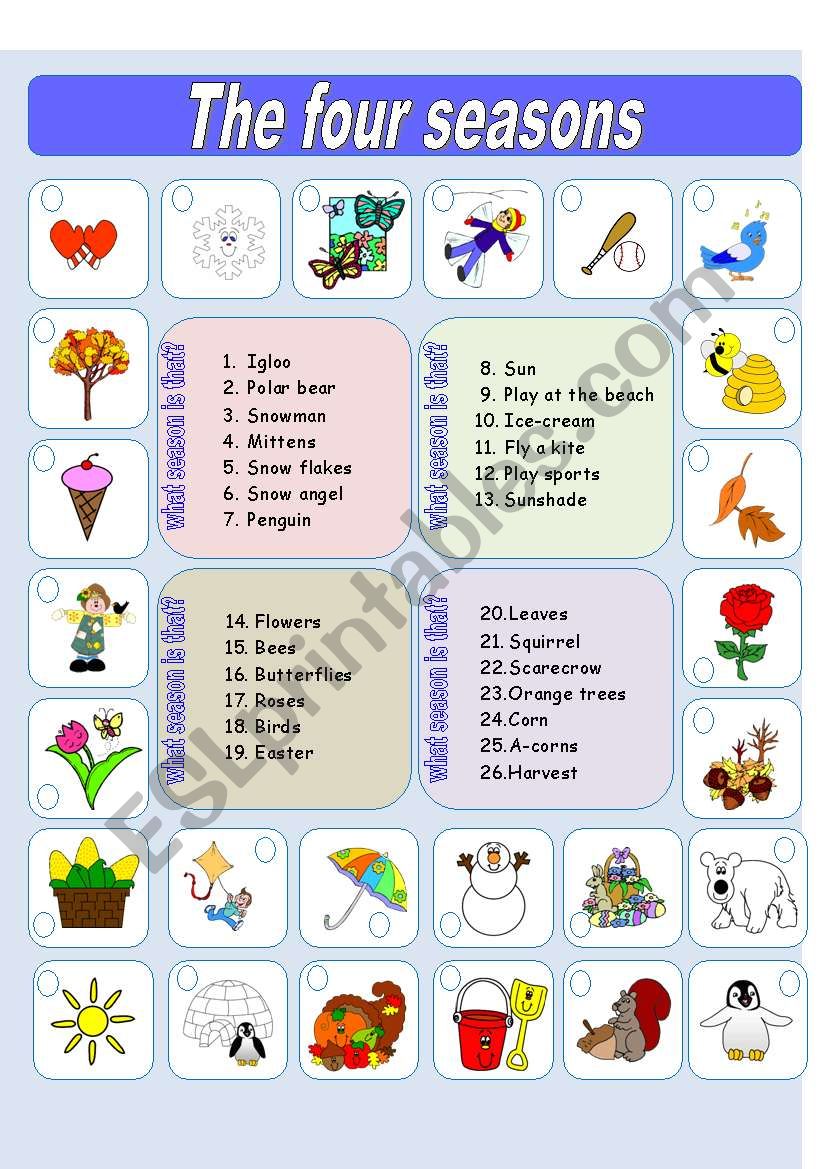 Seasons vocabulary matching worksheet