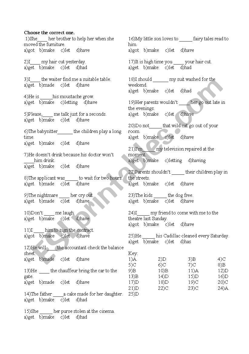 Causatives worksheet