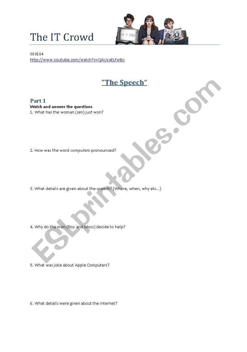 The IT Crowd - The Speech worksheet