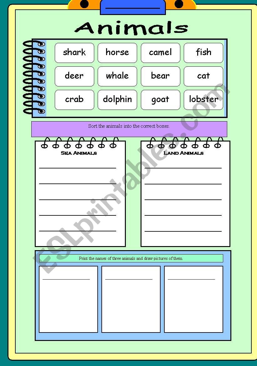 Sorting animals worksheet