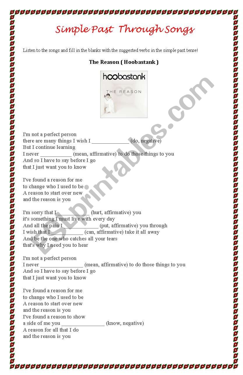 Simple Past Through Songs worksheet