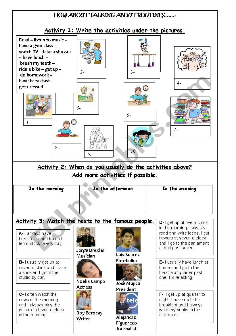 Talking about routines worksheet