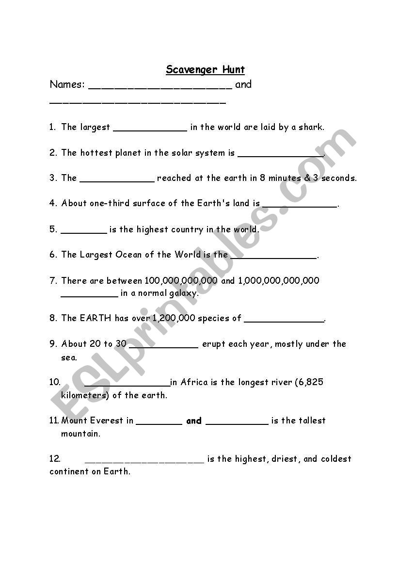 scavenger hunt using superlatives