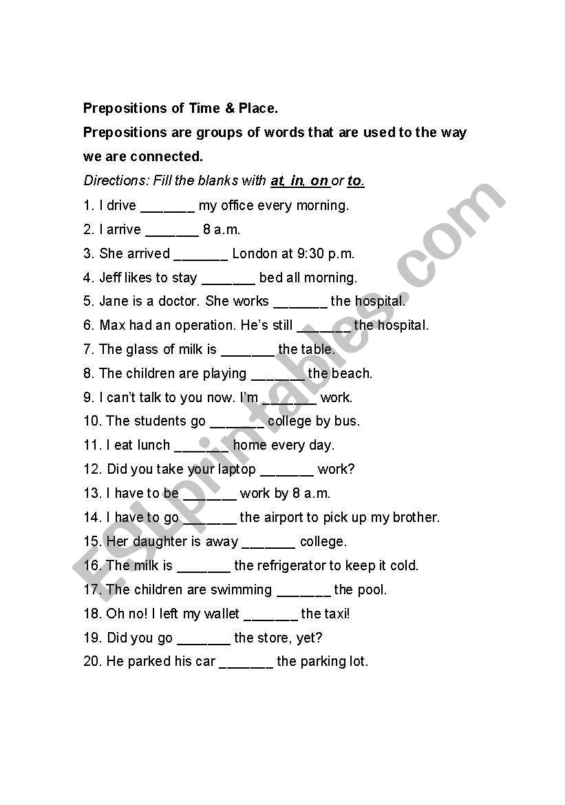 prepositions worksheet