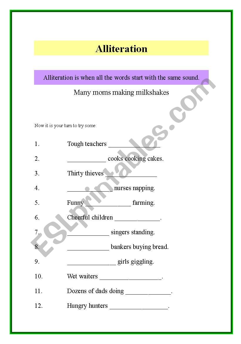 ALLITERATION worksheet