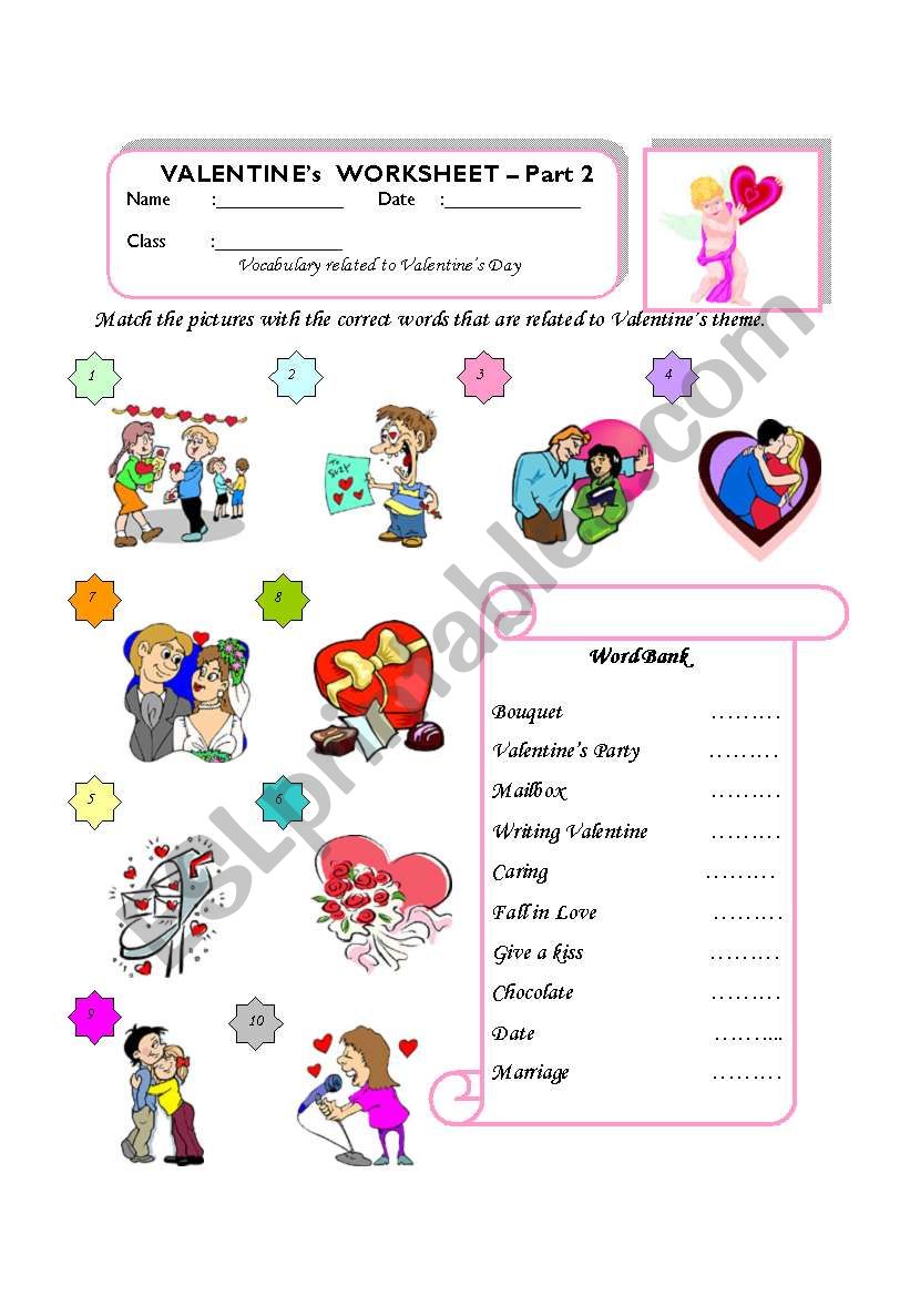 Valentines Vocabulary Match Part-2