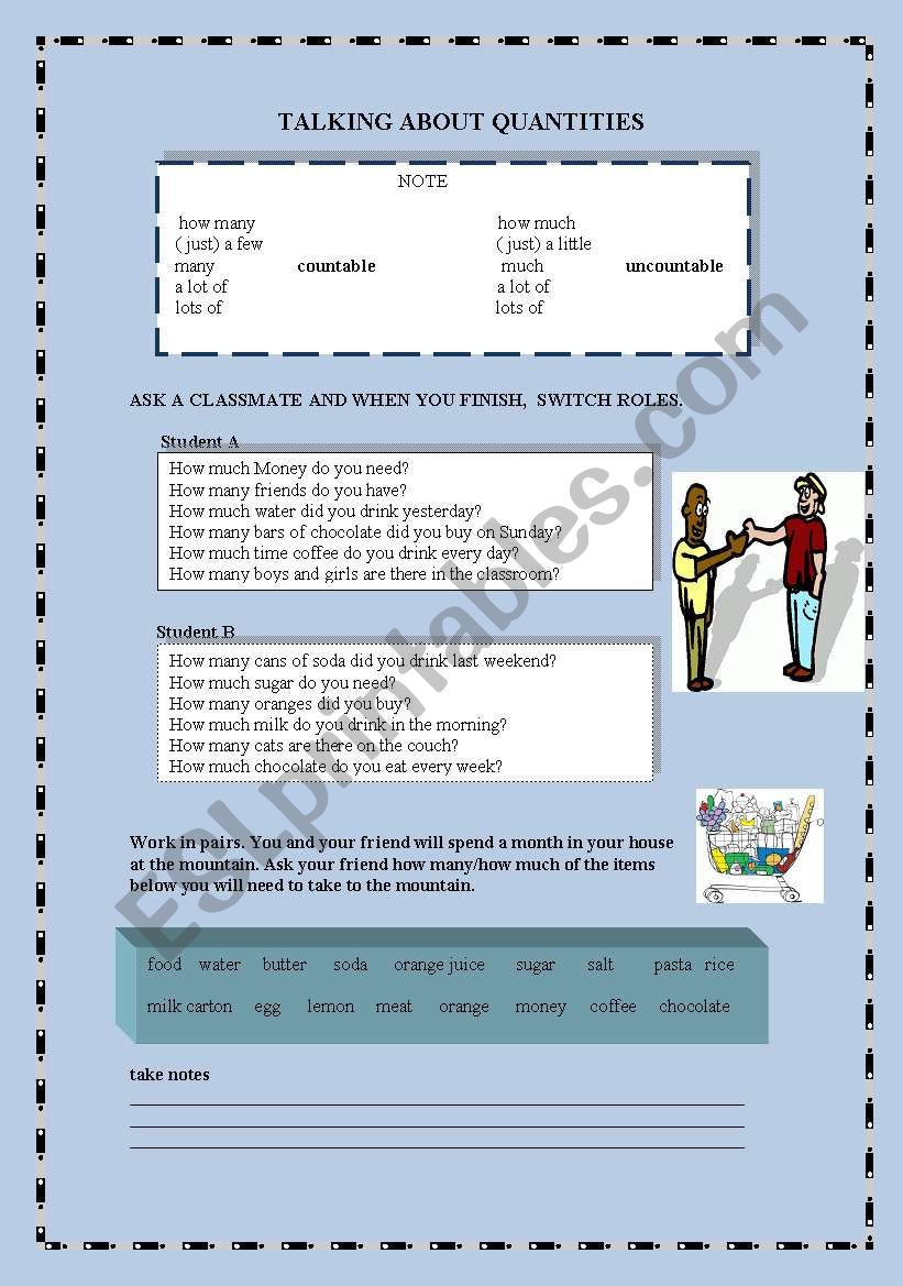 Talking about quantities worksheet