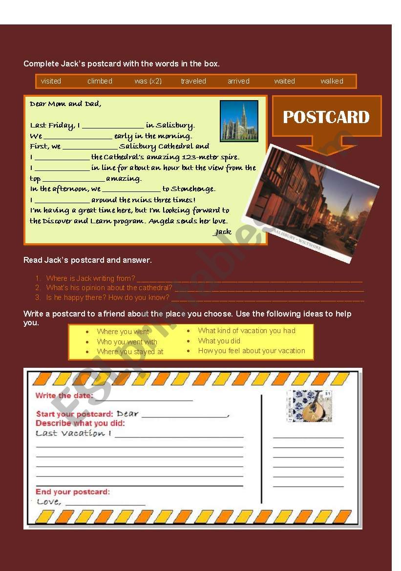 Past Tense - Postcard Activity