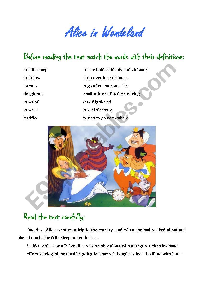 Alice in Wonderland worksheet