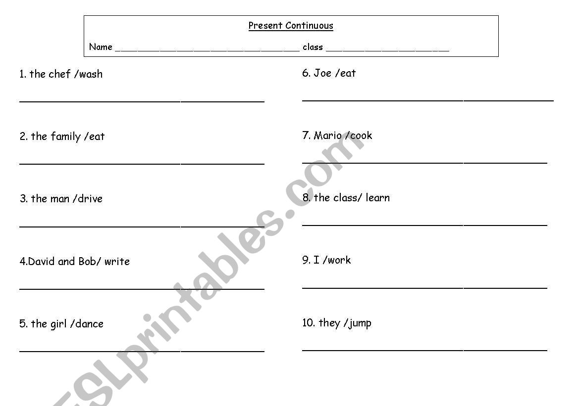 present continuous worksheet