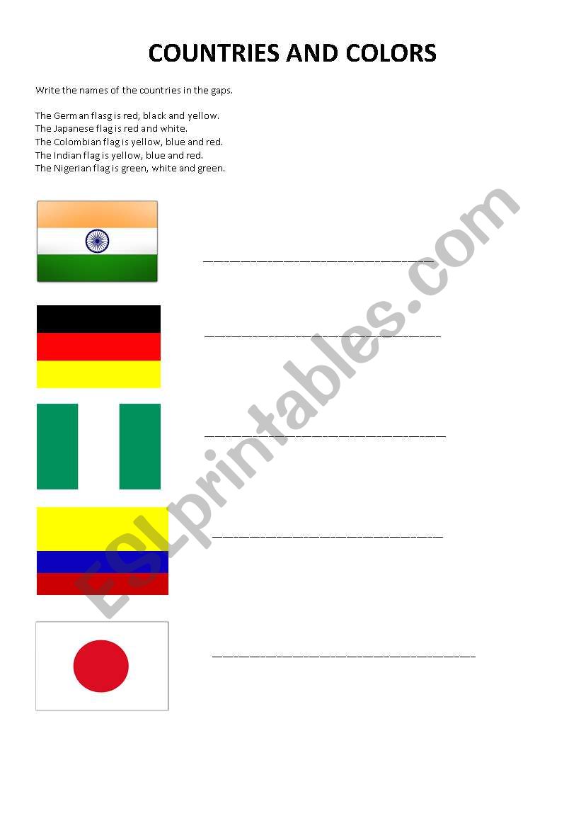 Countries and Colors worksheet