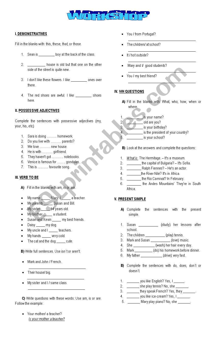 GENERAL WORKSHOP worksheet