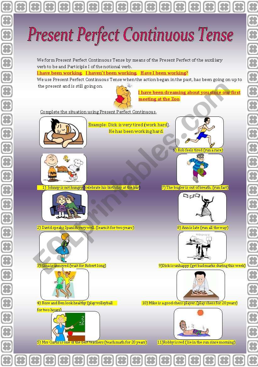 Present Perfect  Continuous worksheet