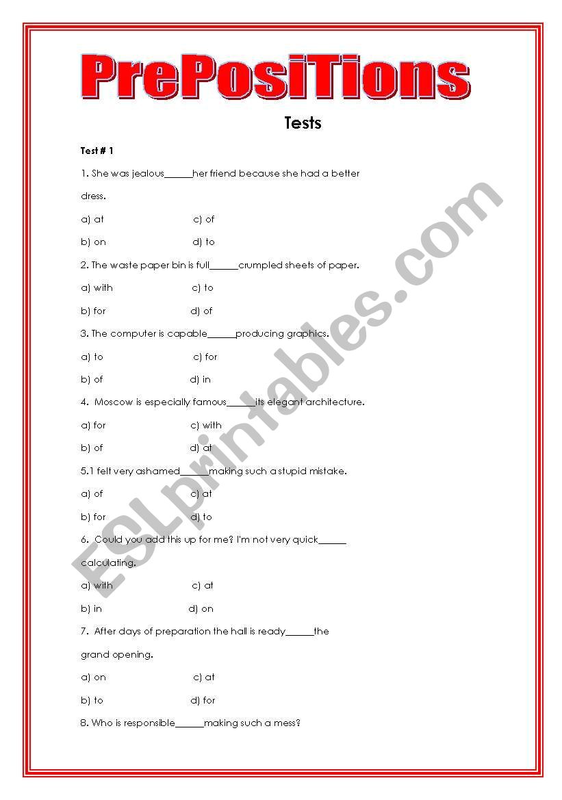 Test (abc) Prepositions worksheet