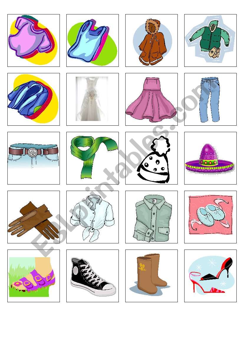 clothes - memory game worksheet