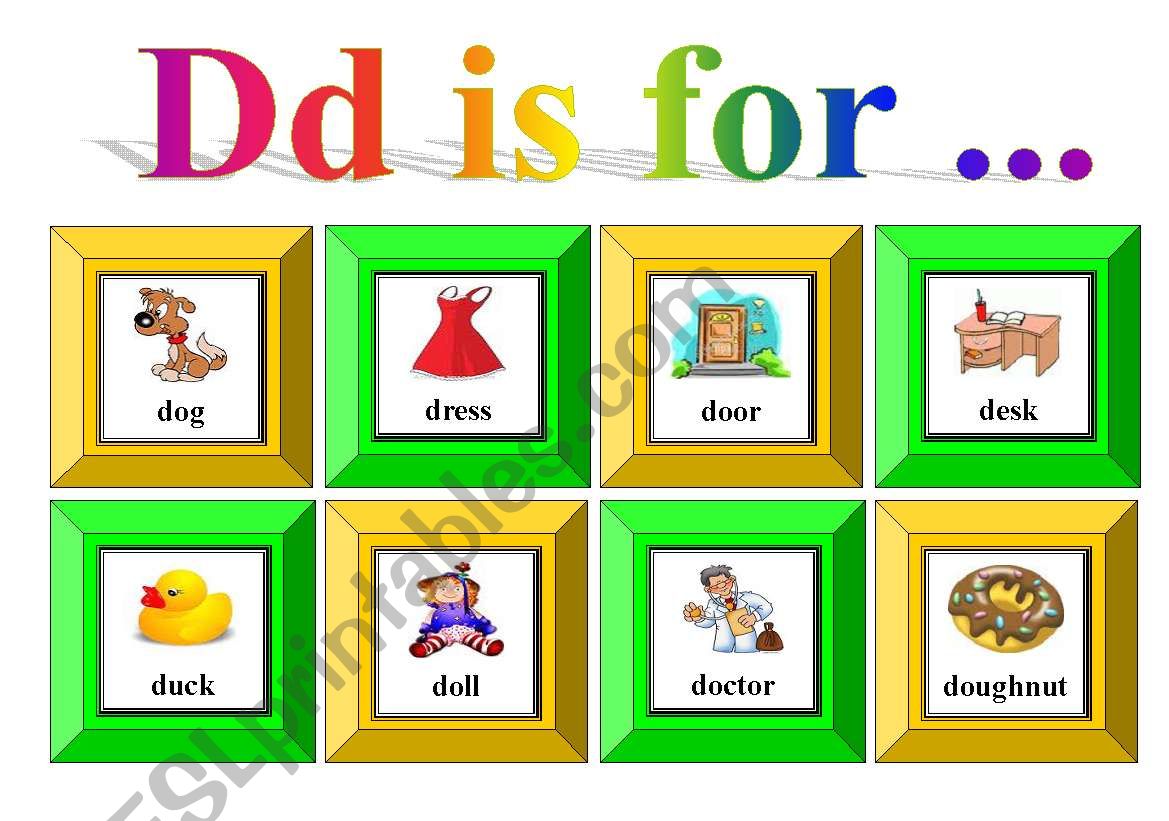 Dd is for ...(with exercise and flash cards for memory game)