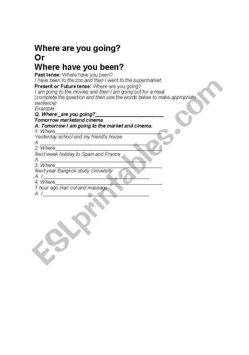 WHERE ARE YOU GOING? worksheet