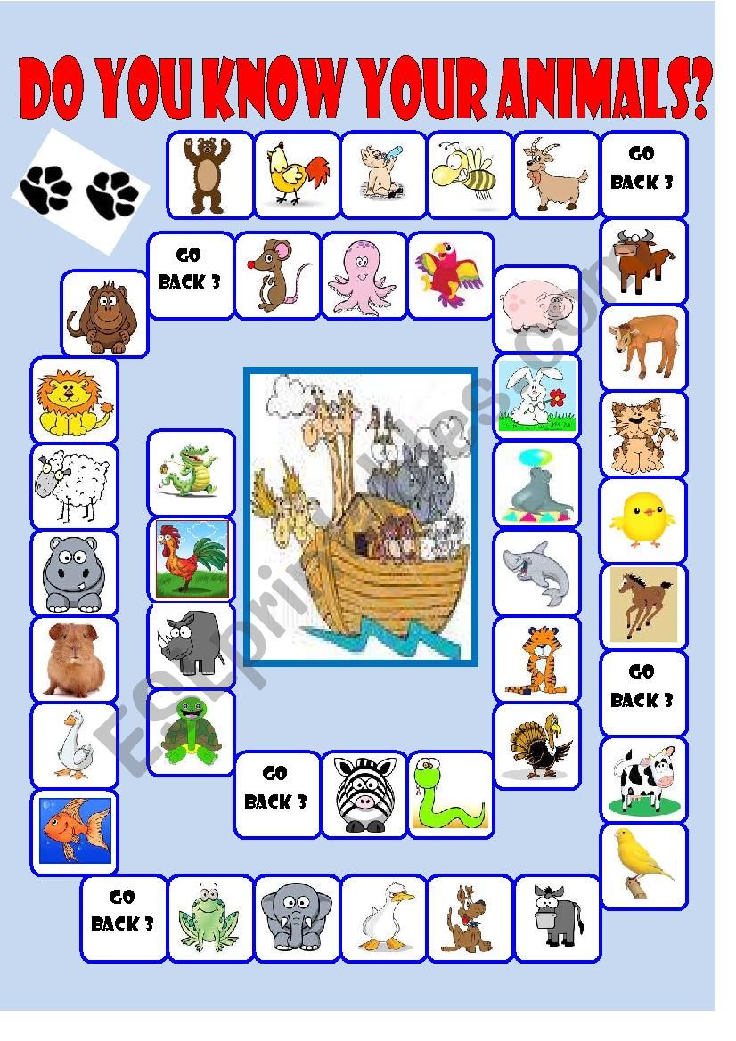 Animal boardgame with answer key - ESL worksheet by imelda