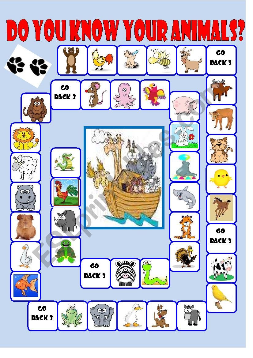 Animal boardgame with answer key