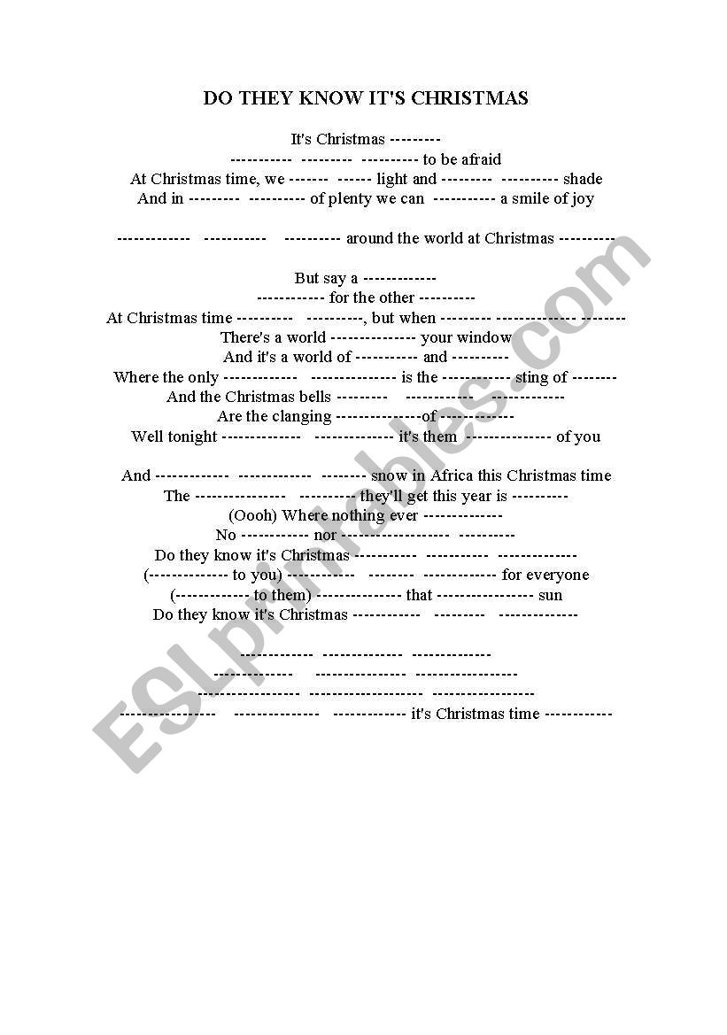 Do they know it´s Christmas. Fill in the gaps ESL worksheet by esterbs