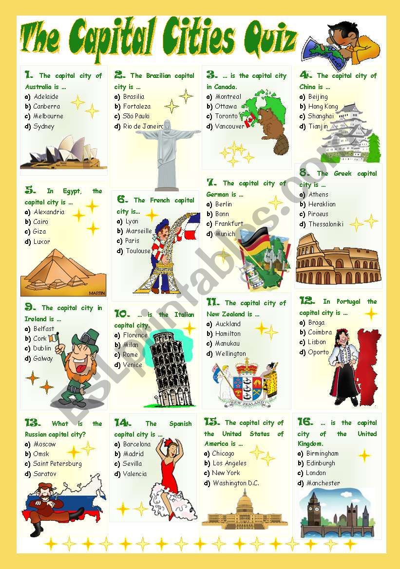 THE CAPITAL CITIES QUIZ ESL Worksheet By Mariaolimpia