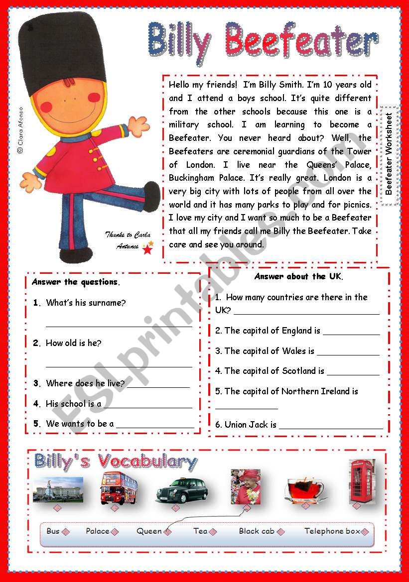 Billy Beefeater worksheet