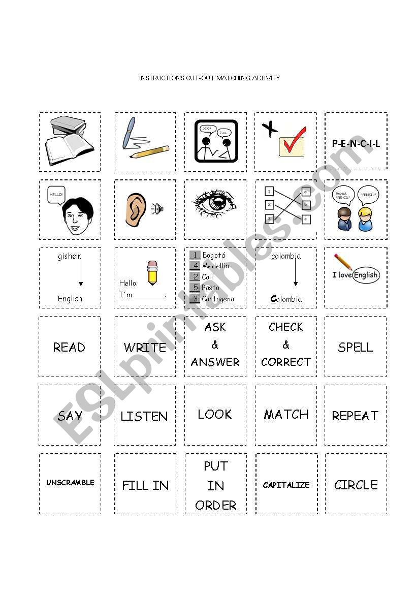 Cut-out matching instructions worksheet