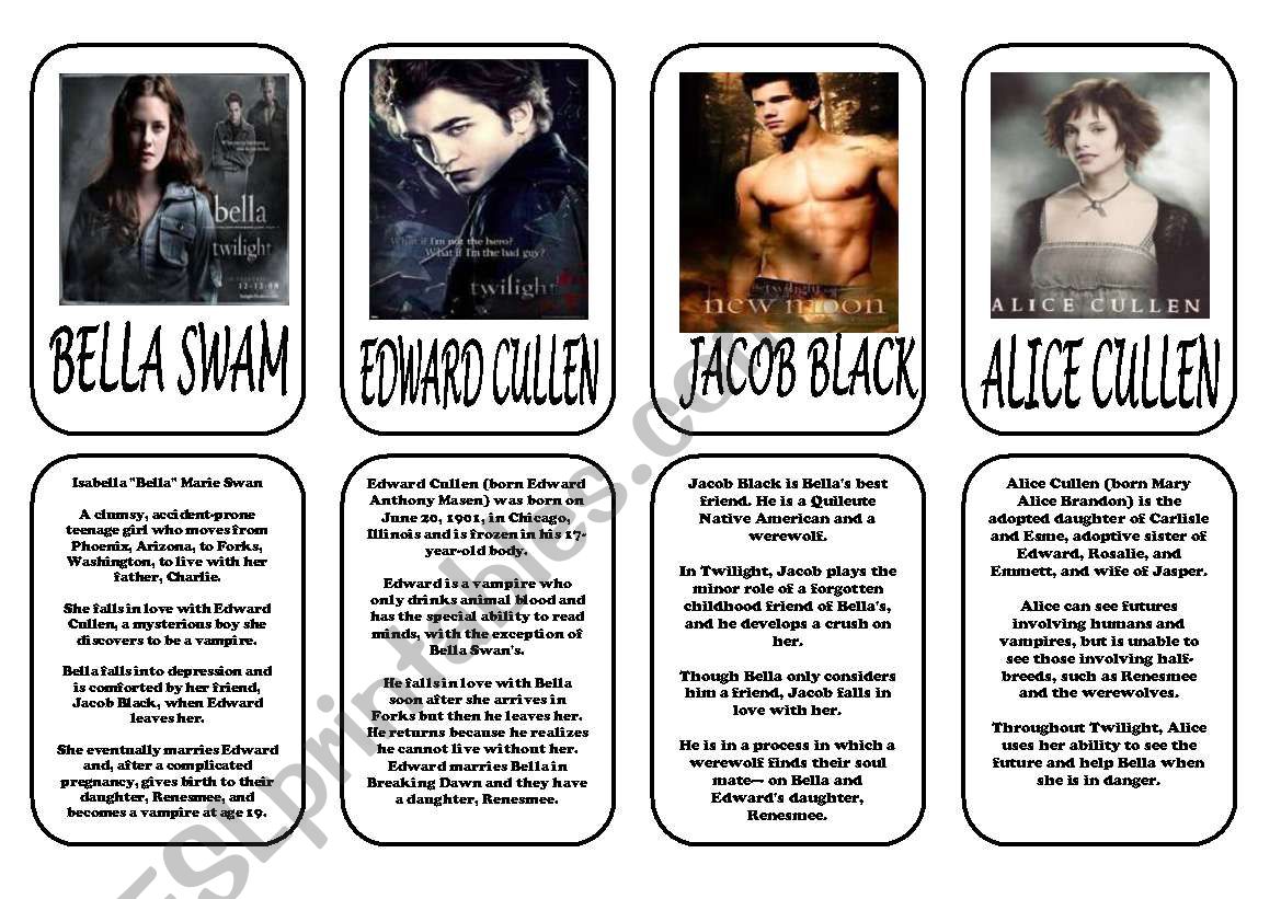 Twilight main characters 1 worksheet