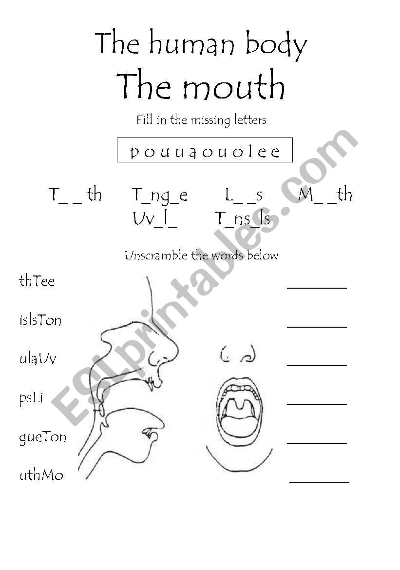 The Human Body - The Mouth worksheet 1