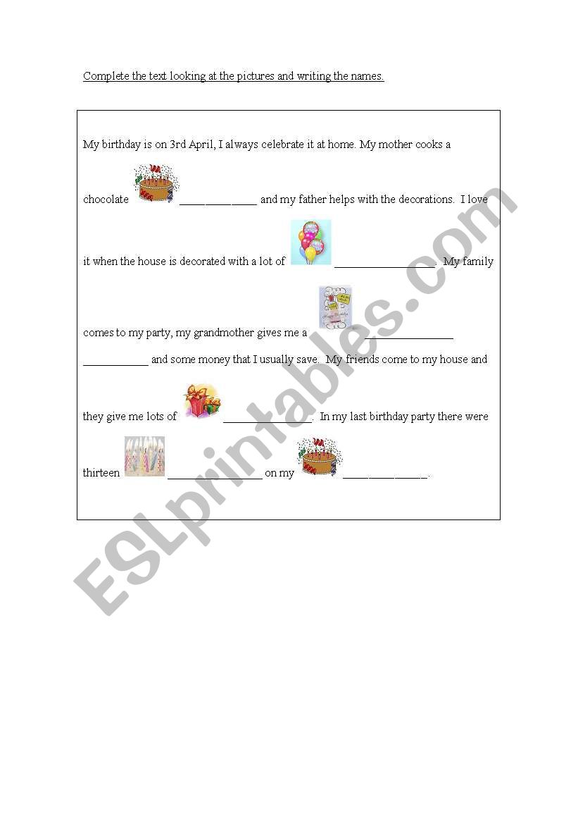 Birthday Vocabulary worksheet