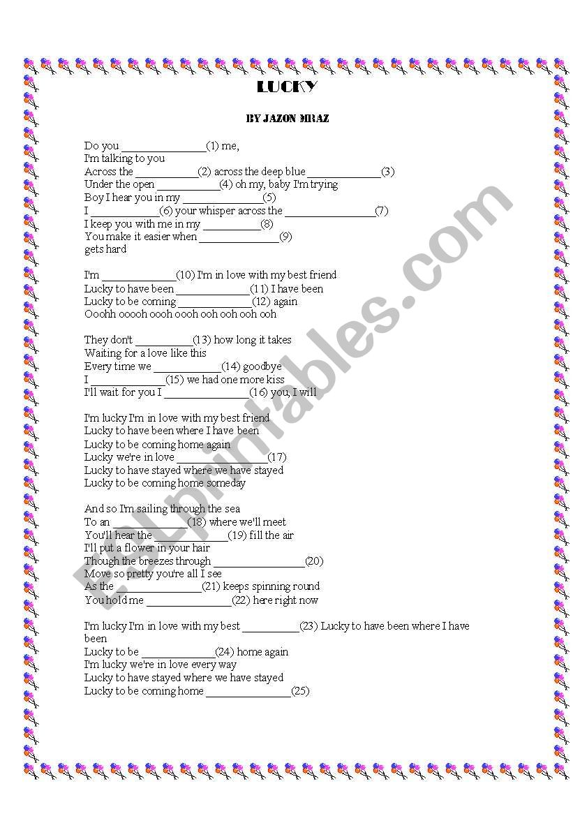 Lucky by Jason Mraz worksheet