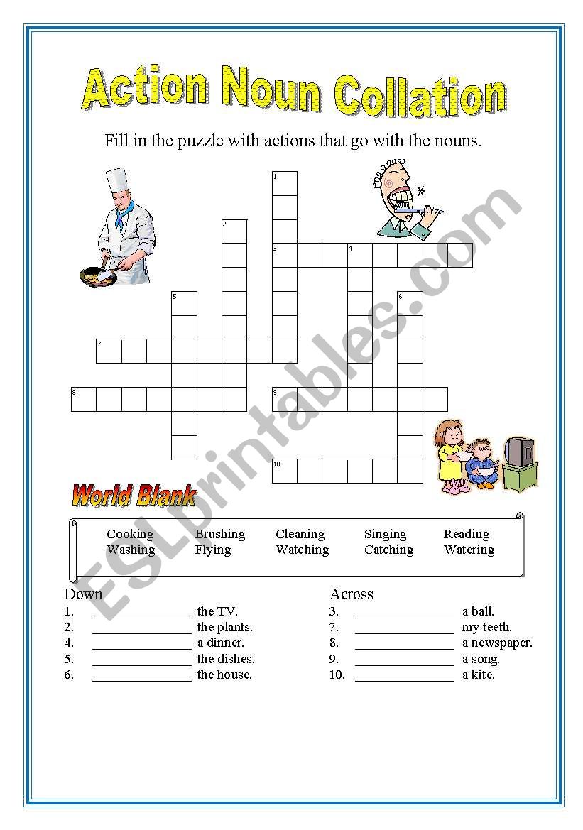 Action noun collation worksheet