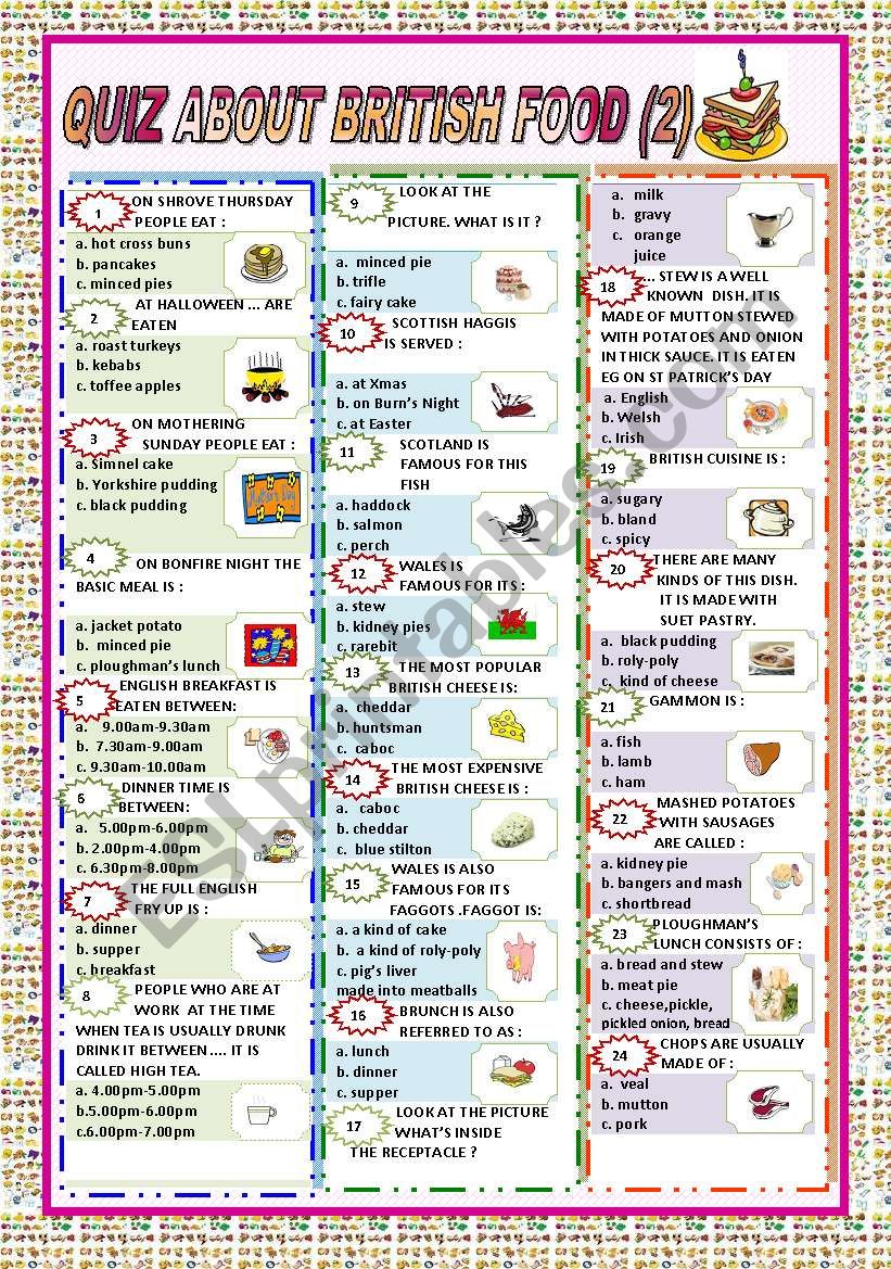 QUIZ ABOUT BRITISH FOOD PART TWO