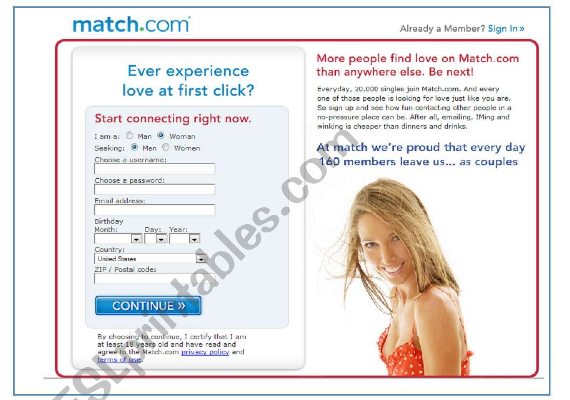 Online dating - Match.com - 3 pages- key included