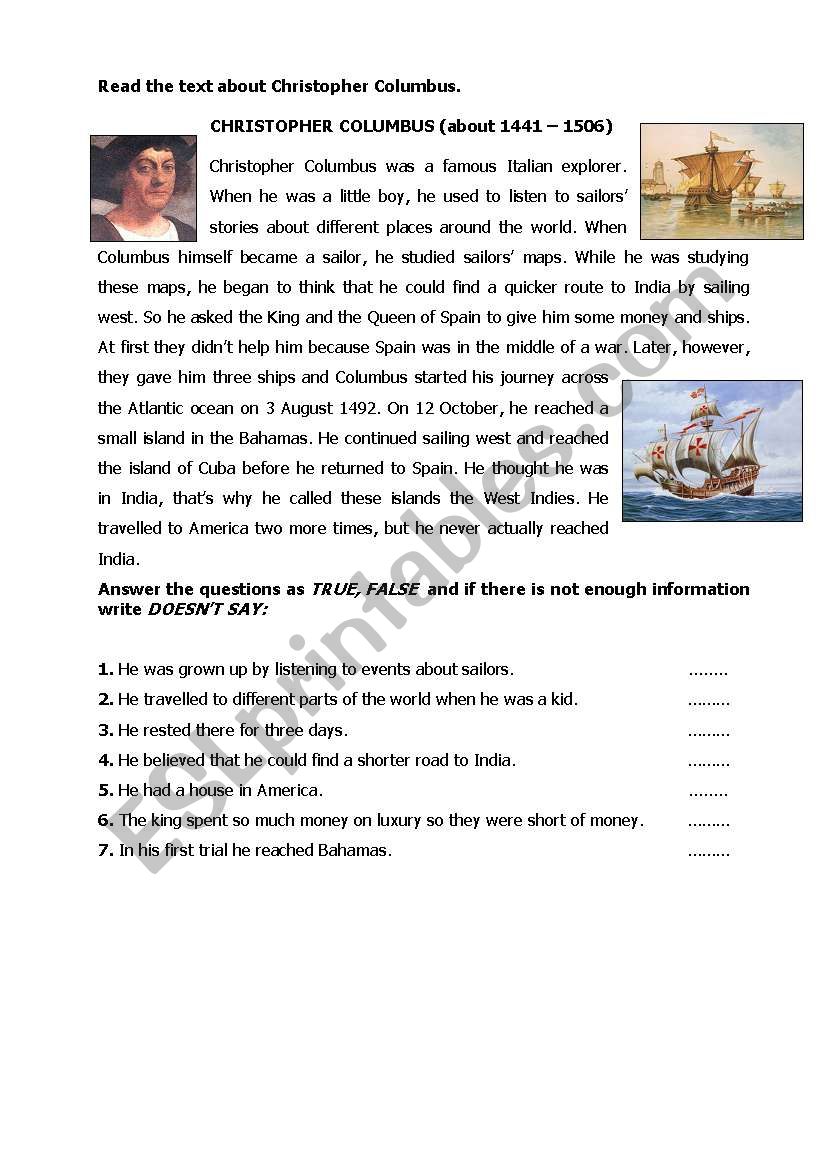 CHRISTOPHER COLUMBUS  worksheet