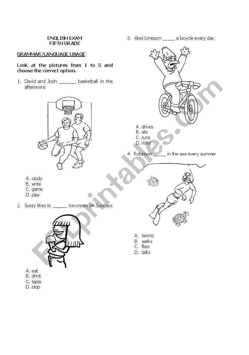 ENGLISH TEST FOR 5TH GRADE worksheet