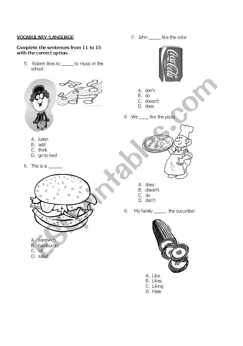 THIRD PART OF ENGLISH TEST FOR 5TH GRADE