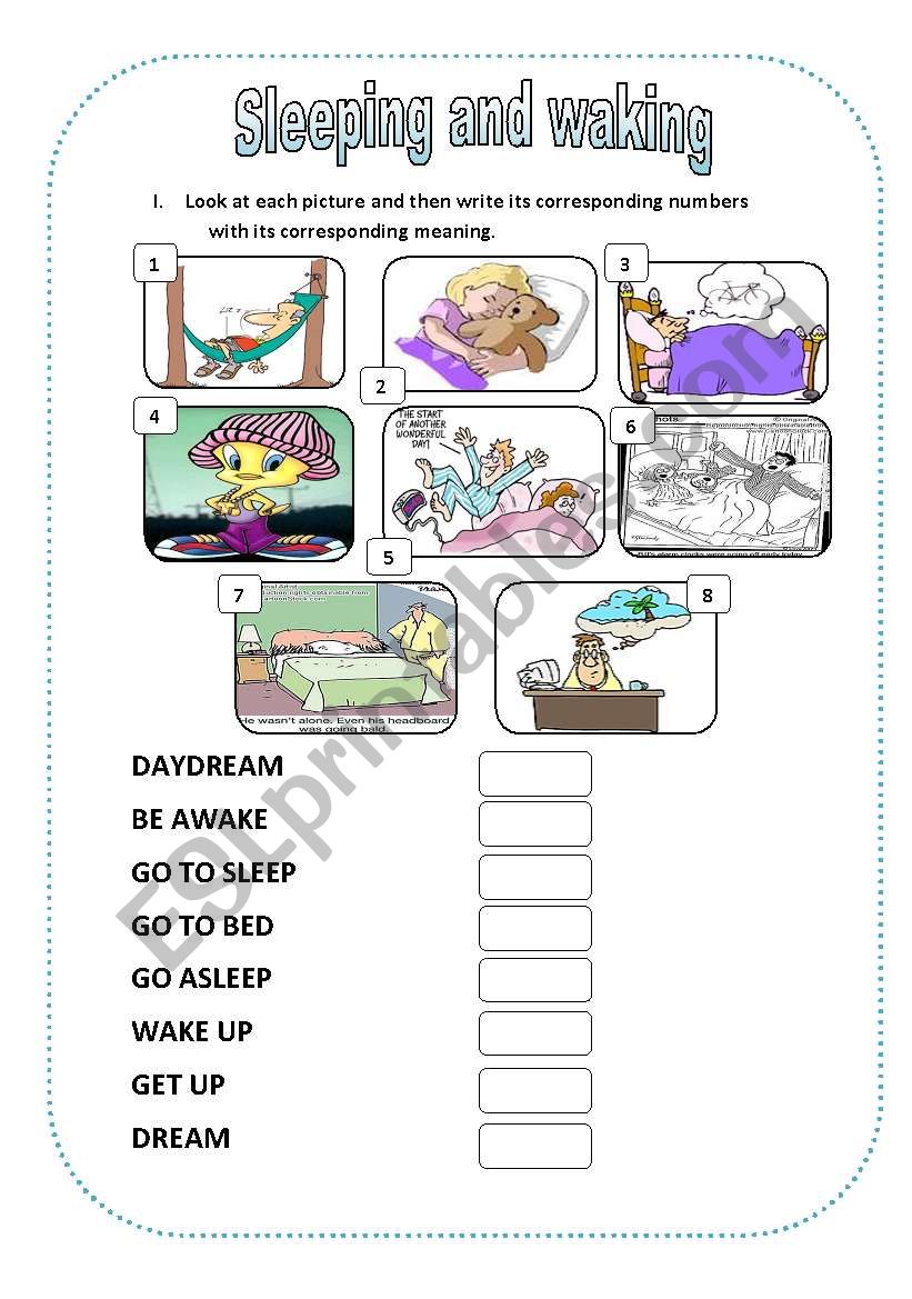 Sleeping and waking worksheet