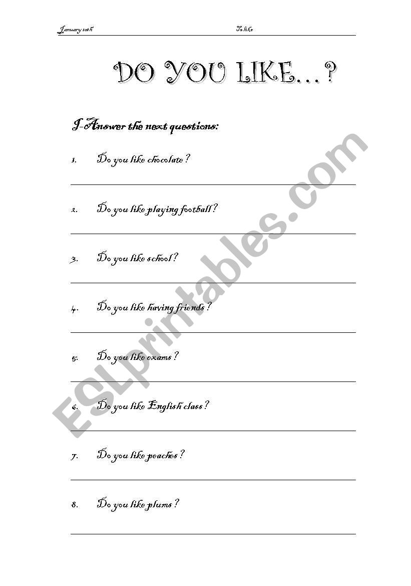 Do you like? worksheet