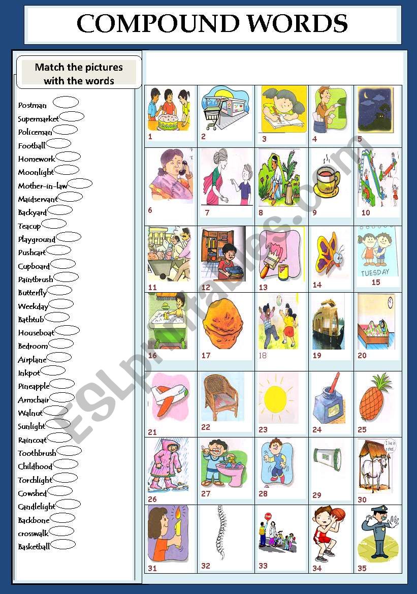 NOUNS: COMPOUND WORDS worksheet