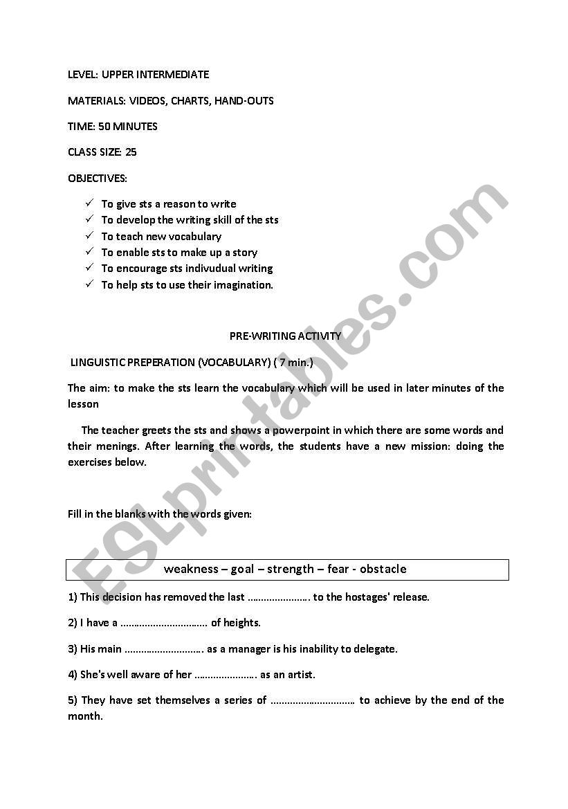 story writing activity worksheet