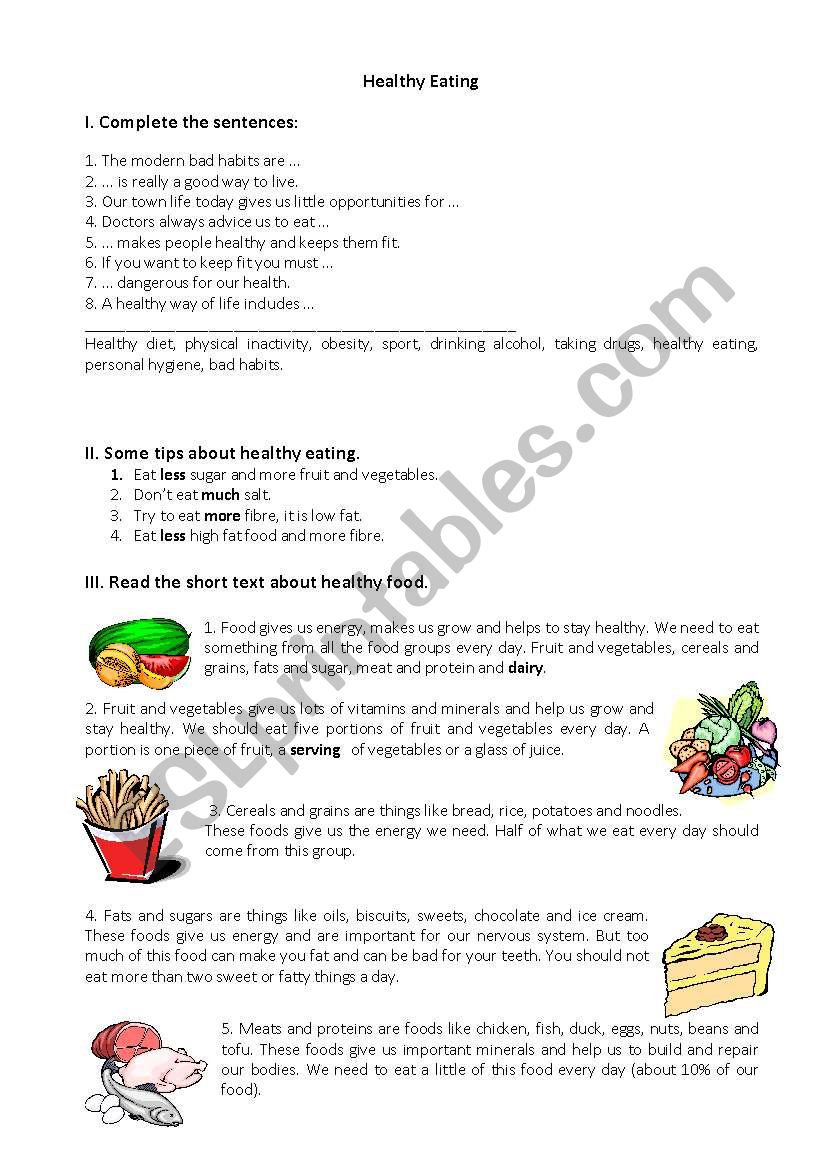 Healthy eating worksheet