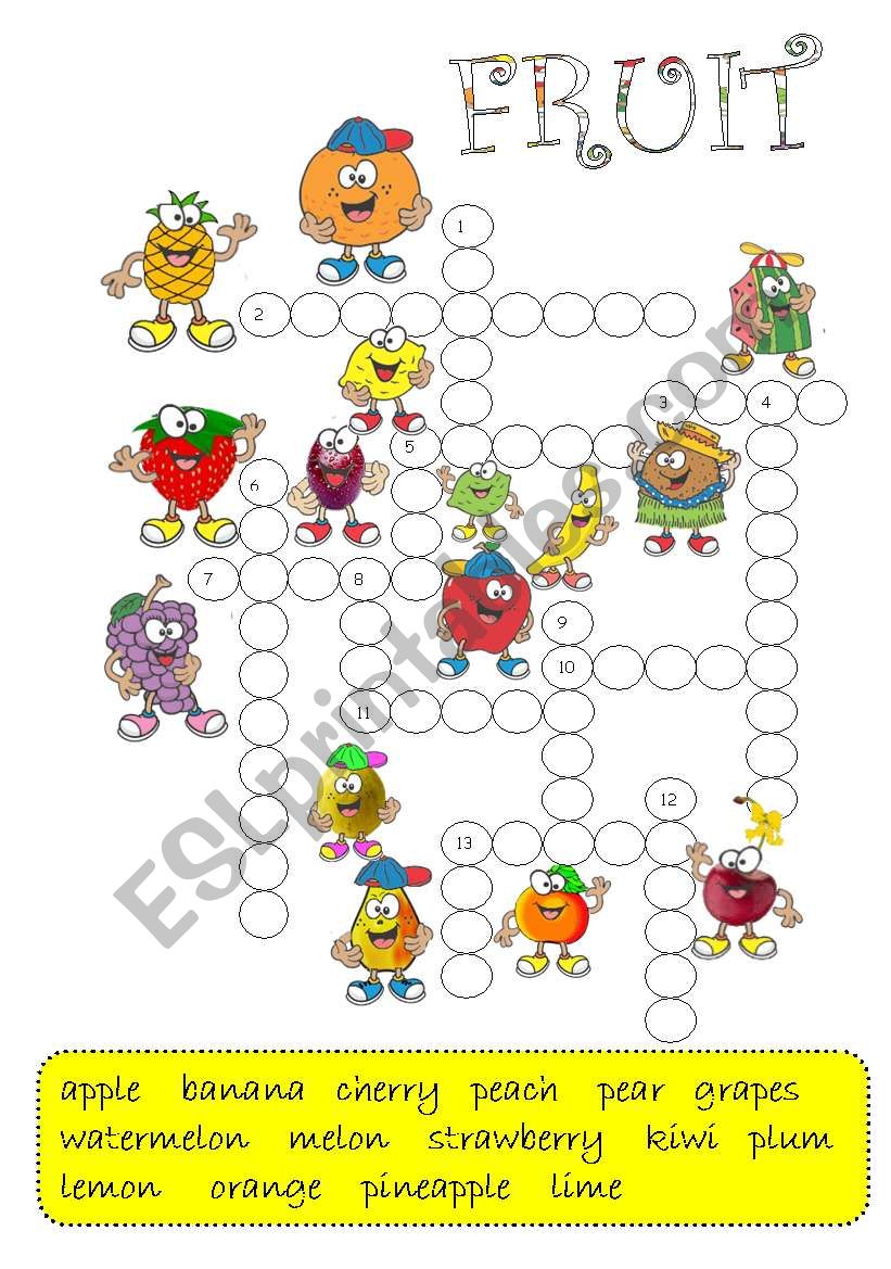 FRUIT -crossword / B&W + key/ worksheet