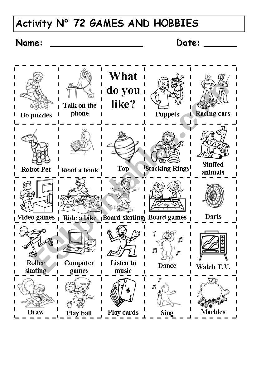 GAMES AND HOBBIES worksheet