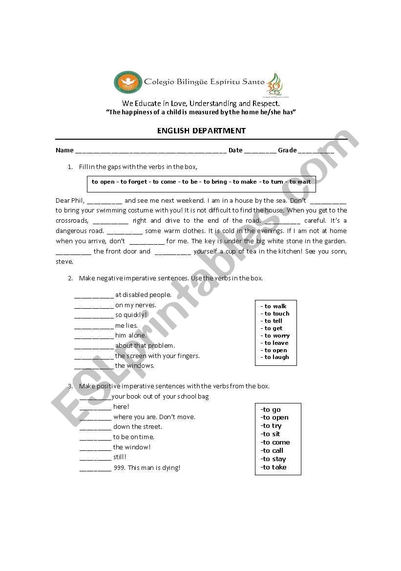 imperatives for 8th graders worksheet