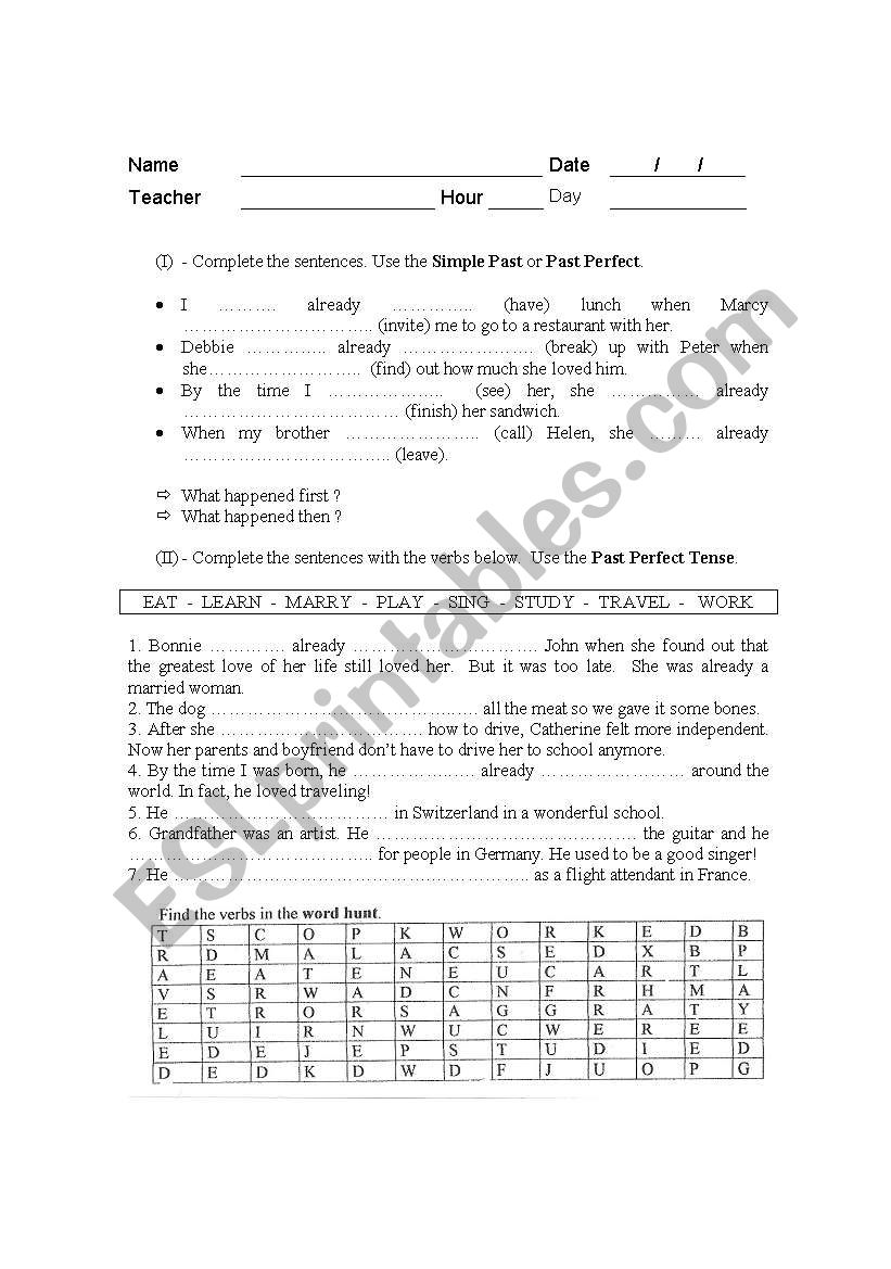 Past Perfect x Simple Past worksheet