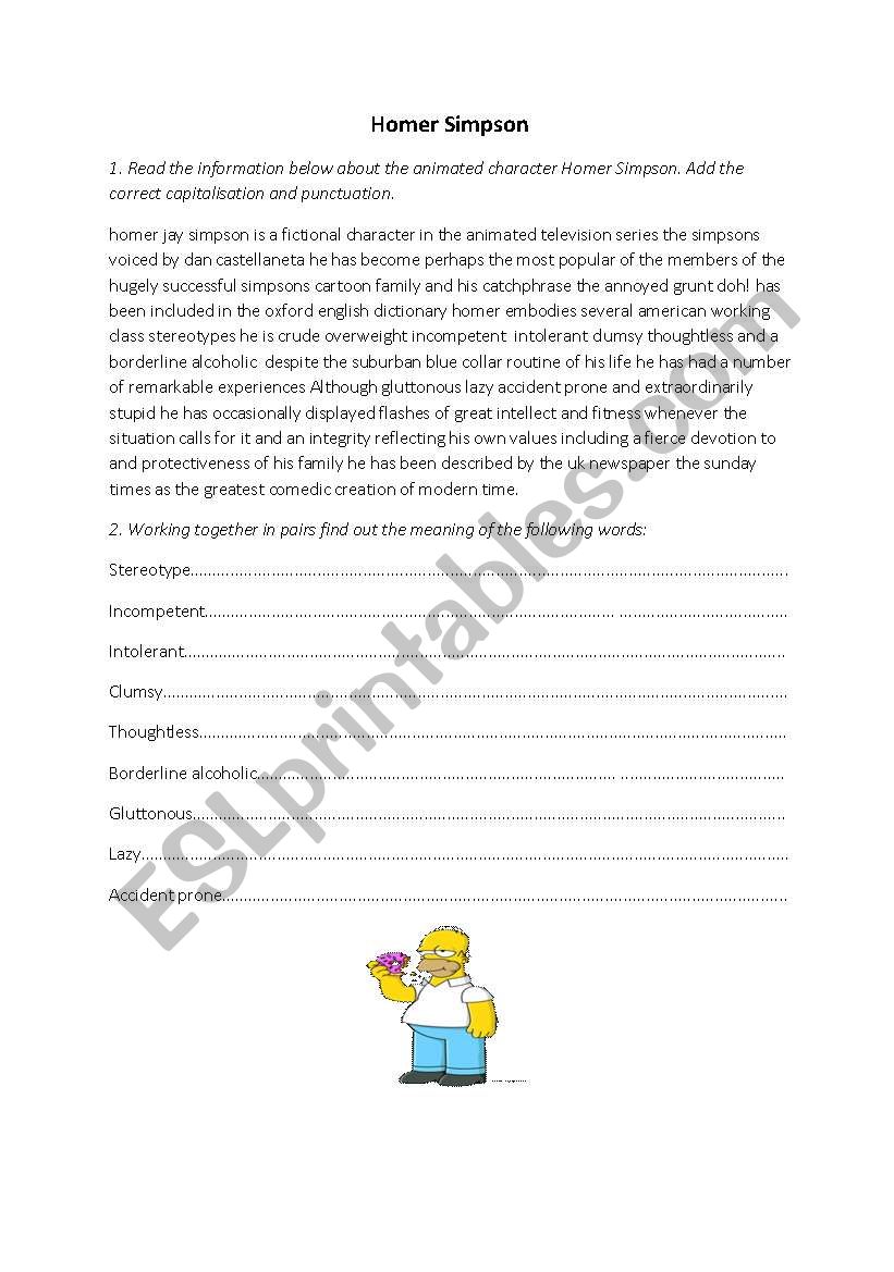 Homer Simpson worksheet