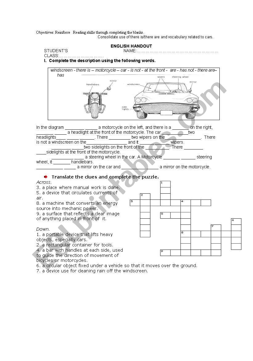 cars worksheet