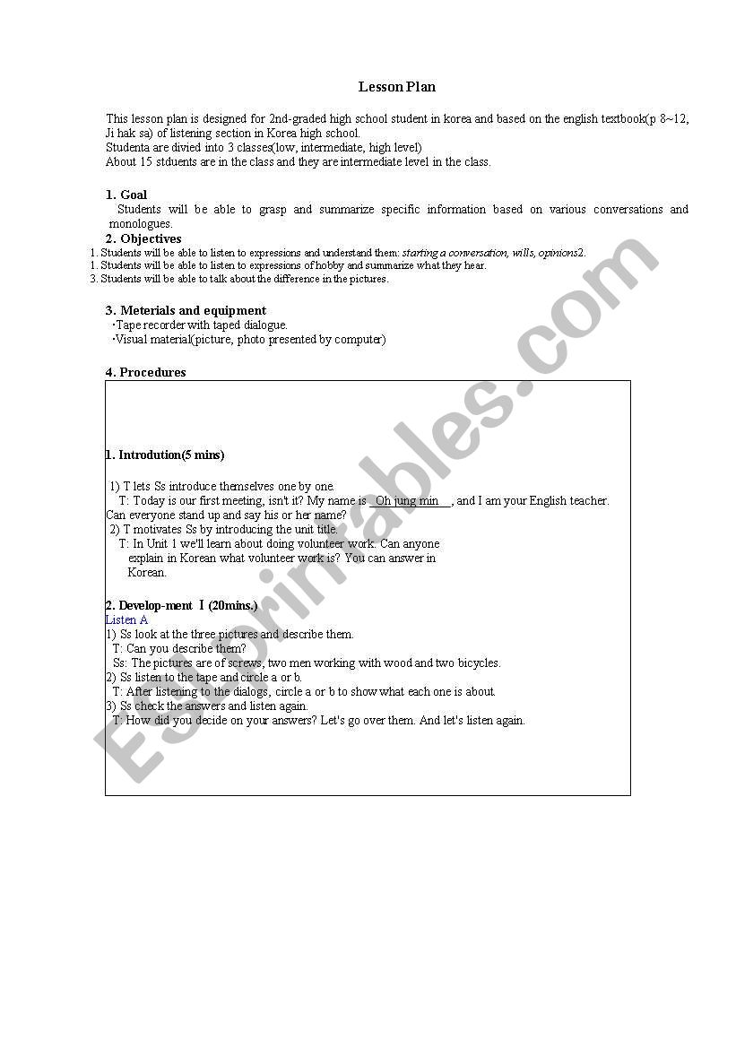 ESL Lesson Plan (Summarizing specific information)